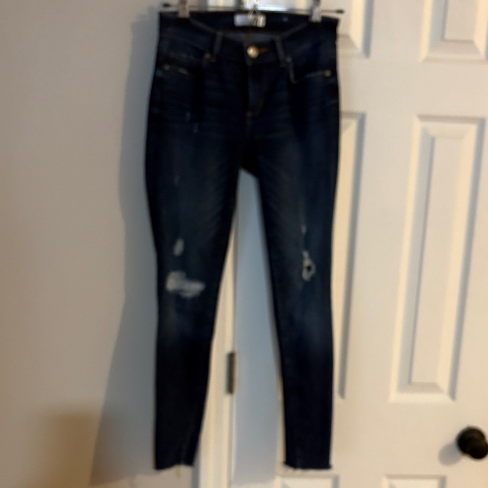 LOFT Dark Blue Distressed Skinny Jeans